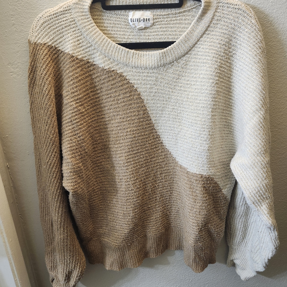 Olive & Oak Color Block Sweater in Cream and Brown